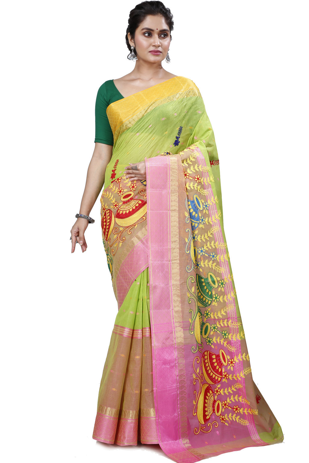 Light Green Pure Cotton Embi_Ganga_Buti Tant Embroidery (1002)